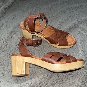 Indigo Brown Strappy Block Heel Sandals